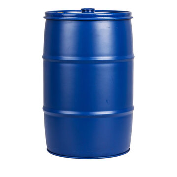 Blue plastic barrel isolated on transparent background for industrial chemical storage container