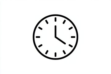 Fototapeta premium Minimalist clock icon showing four oclock, simple black line art design representing time and punctuality, isolated on white background