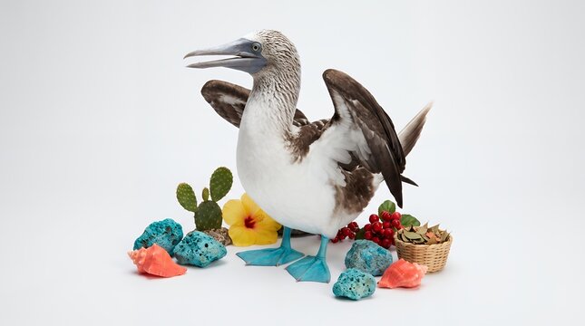 Colorful Blue Footed Booby with Tropical Galapagos Accessories