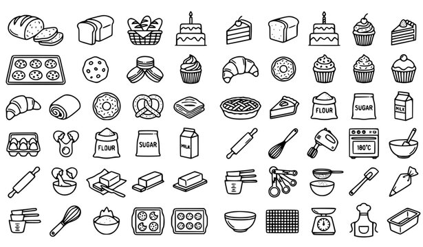 Baking & Bakery Outline Vector Icons