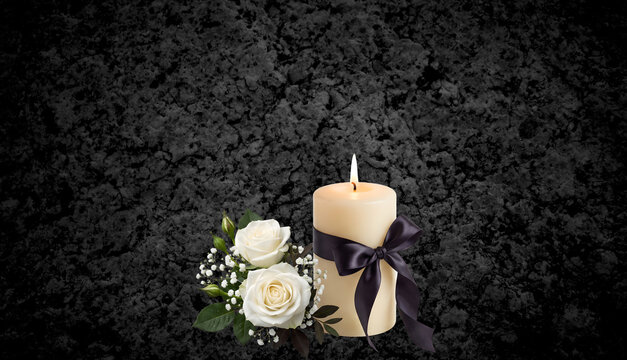 Candle on the background. Postcard for the event, memorial day, mourning. Popular pattern for designers, marketers, advertising. Object, symbol.