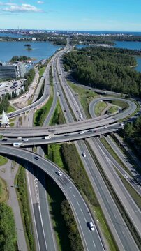 Aerial View of Road and Highway in Keilaniemi, Espoo, Finland