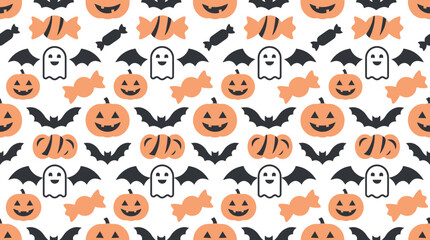 Fototapeta premium Halloween Pattern with Pumpkins Bats and Ghosts.
