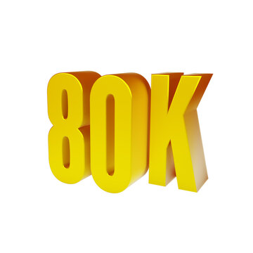 Golden 80K isolated on white background. Thank you for 80k followers. 3d render.