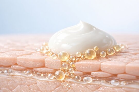 Skincare science definition of anti-aging cosmetic components and active lipid spheres penetrating skin layers