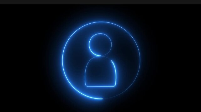 Glowing Blue Neon User Profile Icon Animation on Black Background