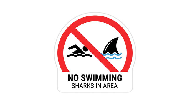 No swimming warning sign sharks in area vector illustration