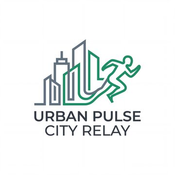 Urban Pulse City Relay Running and Skyline Line Art Logo Vector Design