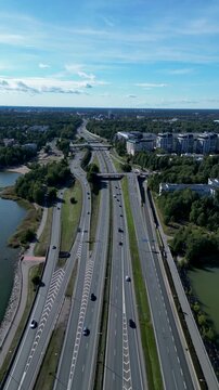 Aerial View of Road and Highway in Keilaniemi, Espoo, Finland