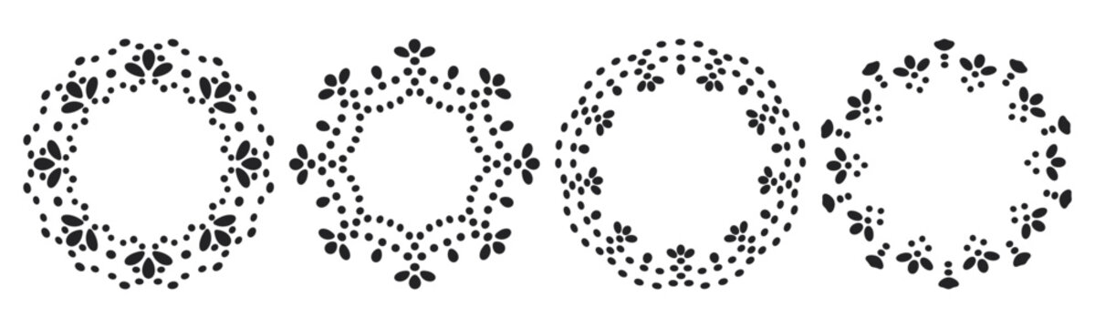 Lace doily frames. Floral circles with delicate geometric cutout patterns flat vector illustration set. Vintage floral textile wreaths