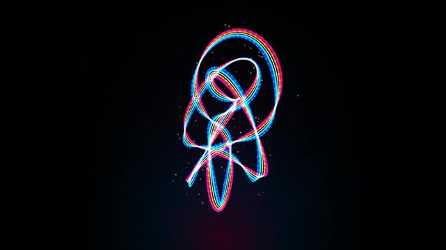 Abstract neon glowing lines forming an atomic orbital shape against a dark background 4K video