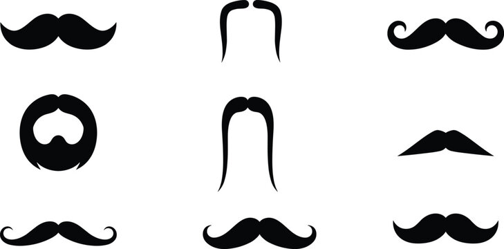 Set of different mustache and beard styles isolated on a white background, for barber shop, and male grooming concepts