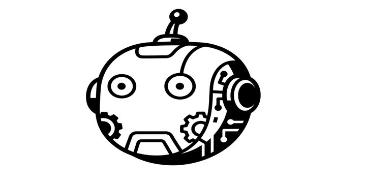 Robot head avatar with gears and antenna vector icon, artificial intelligence