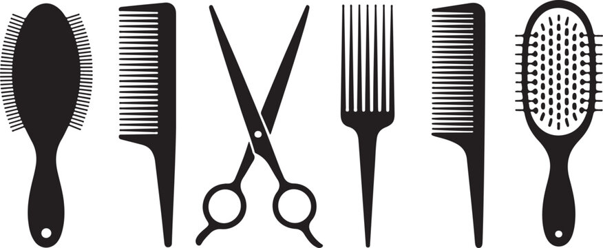 Hair Salon and Barber Shop Tool Silhouette Set