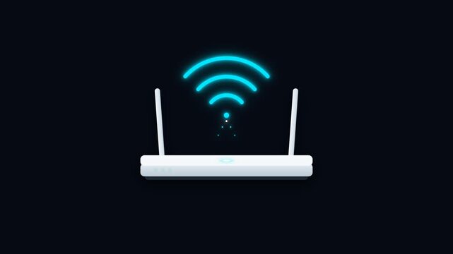 Wireless router broadcasting strong Wi-Fi signal on dark background.