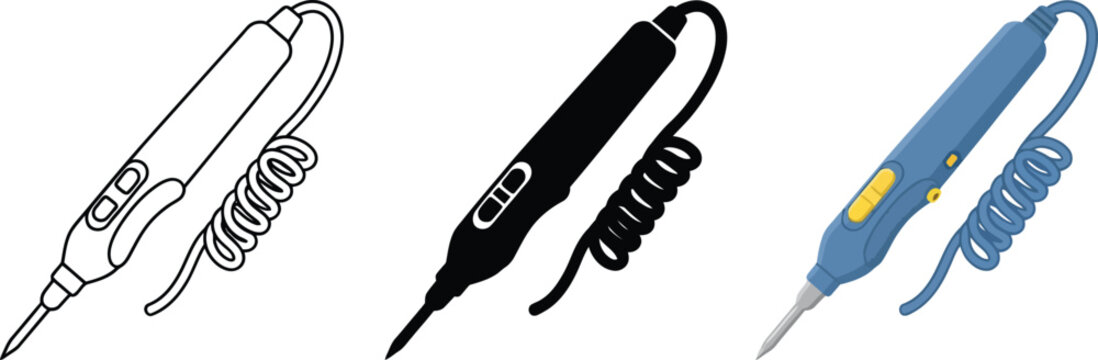 Electrosurgical pencil vector set, medical cautery tool icons, surgical diathermy instrument collection for healthcare design