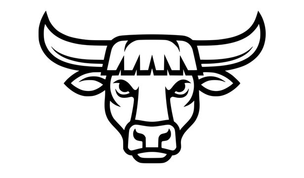 Stylish Bull Head with Bangs Black and White Fashion Vector Illustration