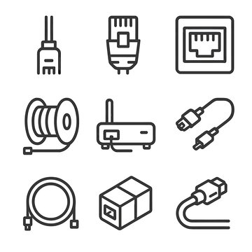 Set port coupler ethernet cable icon network vector connector router desk
