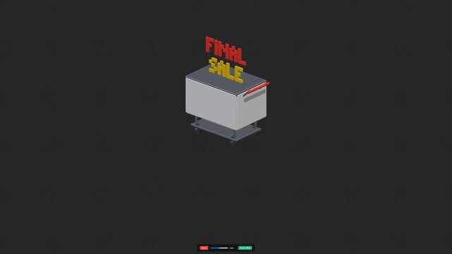 Isometric 3D illustration of a shopping cart counter with a Final Sale neon sign on a dark background