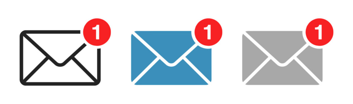 Set of email envelope icons with unread notification badge counter envelope notification incoming internet