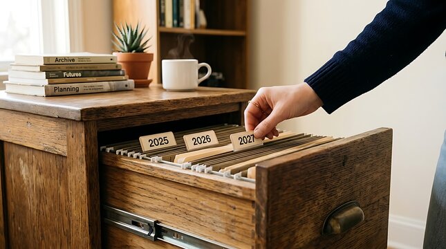 Person organizing wooden drawer filled with small metal parts and tools 2025 2026 to 2027