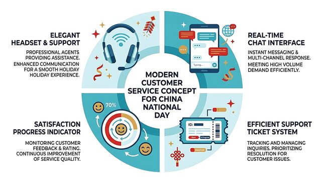 Modern customer service concept infographic featuring support channels