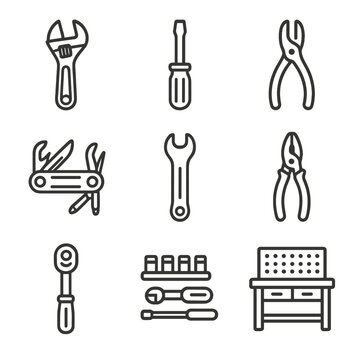 Lever wrench set tools torque vector pliers socket tire workbench repair icon