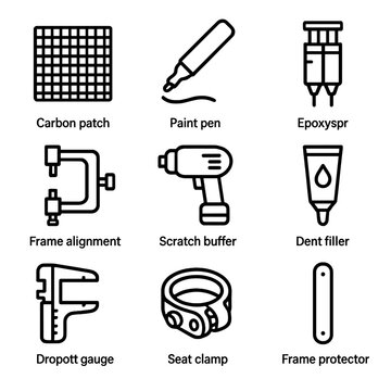 Bike alignment seat epoxy repair frame vector dropout icon carbon pen buffer