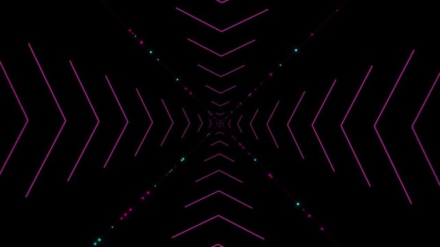 Abstract futuristic digital tunnel background with neon pink glowing arrows