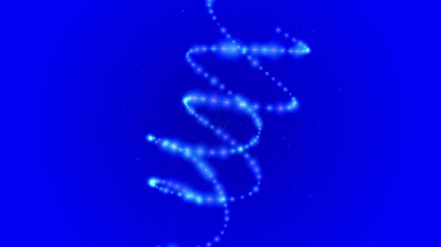 Abstract glowing dna double helix structure made of bright blue light particles