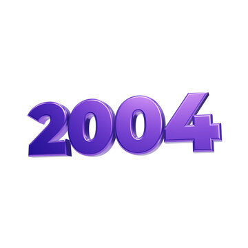 Bright purple shiny three dimensional numbers displaying the year two thousand and four on black 2004 isolated on a transparent background