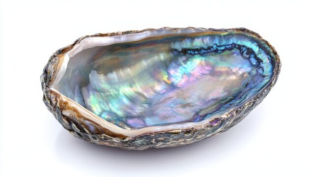 Iridescent abalone shell interior showing rainbow mother of pearl texture for jewelry design and luxury home decor usage.