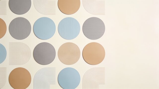 Pastel circular tile pattern with linear arcs &mdash; minimalist wallpaper and background for interiors and branding