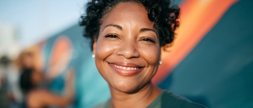 Woman smiling with colorful background