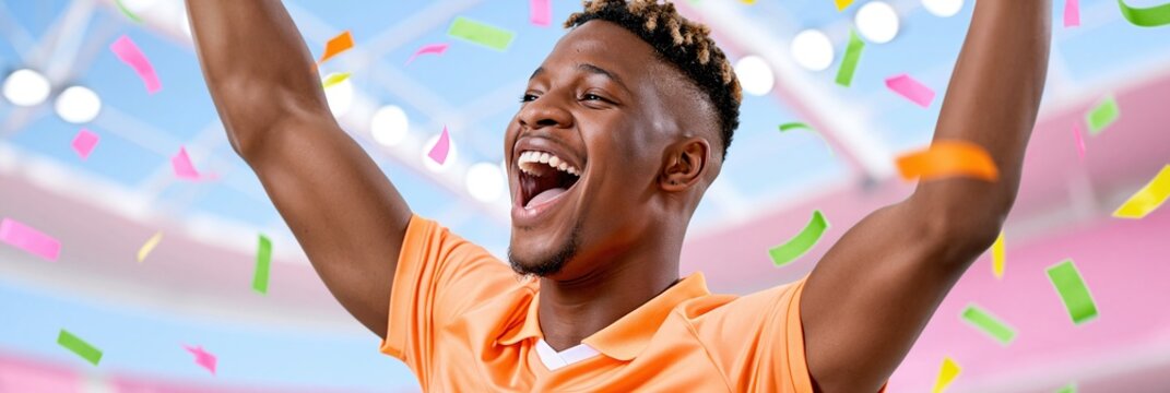 Happy african man celebrating with confetti