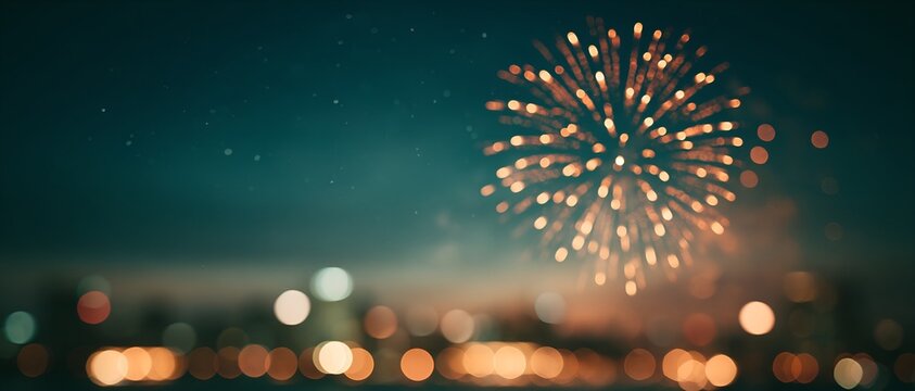 Night sky filled with colorful fireworks over city lights