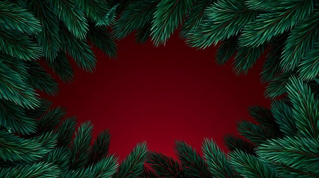 Lush evergreen border against a bold crimson backdrop