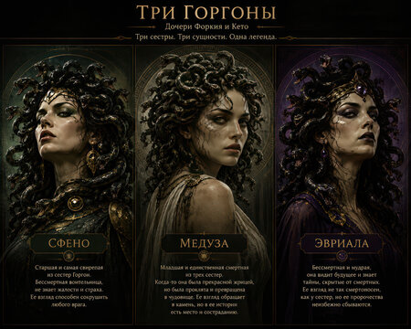 Three Gorgon Sisters Stheno Medusa and Euryale Dark Greek Mythology Poster