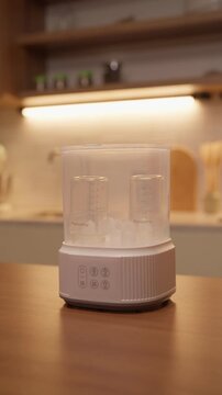 Electric Baby Bottle Sterilizer and Warmer Machine Glowing in a Kitchen