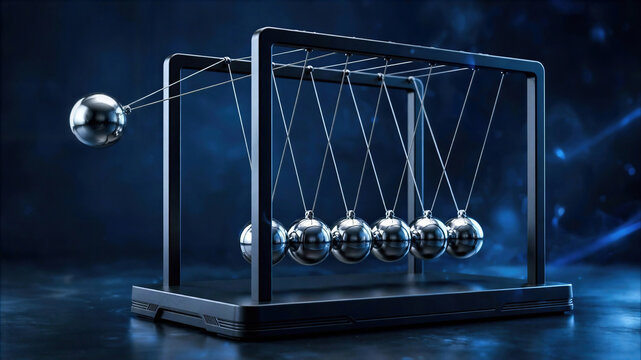 Metal pendulum balls demonstrating motion and energy