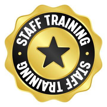 staff training golden badge. staff training gold seal or medal