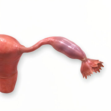 Fallopian tube blockage isolated medical 3D anatomy render showing moderate tubal obstruction on clean background for healthcare design, gynecology education, radiology and patient education
