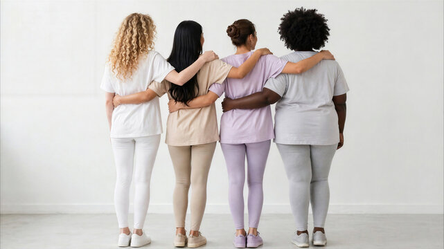 Diverse women standing shoulder to shoulder in unity