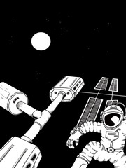 A space station with astronauts floating in zero gravity © zul