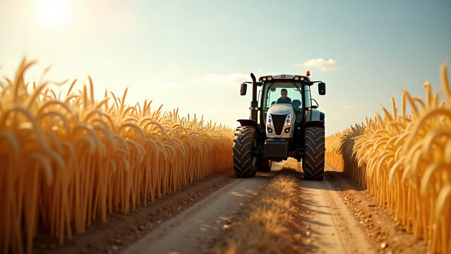 Modern Tractor in Sunlit Field for Marketing Text
