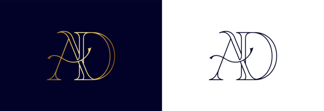 Outline AD monogram logo in thin lines for minimalist branding and classic luxury business applications.