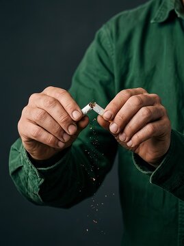 Breaking a Burning Cigarette for Quitting Smoking, breaking nicotine addiction, overcoming tobacco dependence. For public health campaigns, anti smoking awareness, addiction recovery, tobacco