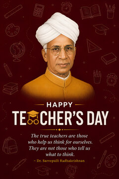 Happy Teachers Day Poster with Dr Sarvepalli Radhakrishnan Portrait and Inspiring Quote