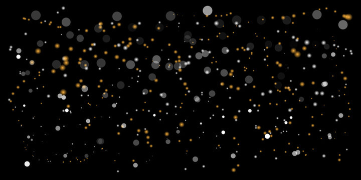 Golden And Silver Bokeh Particles On Black Background. Editable.