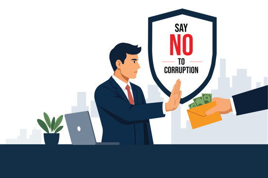 Say No to Corruption Businessman Rejecting Bribe Vector Illustration